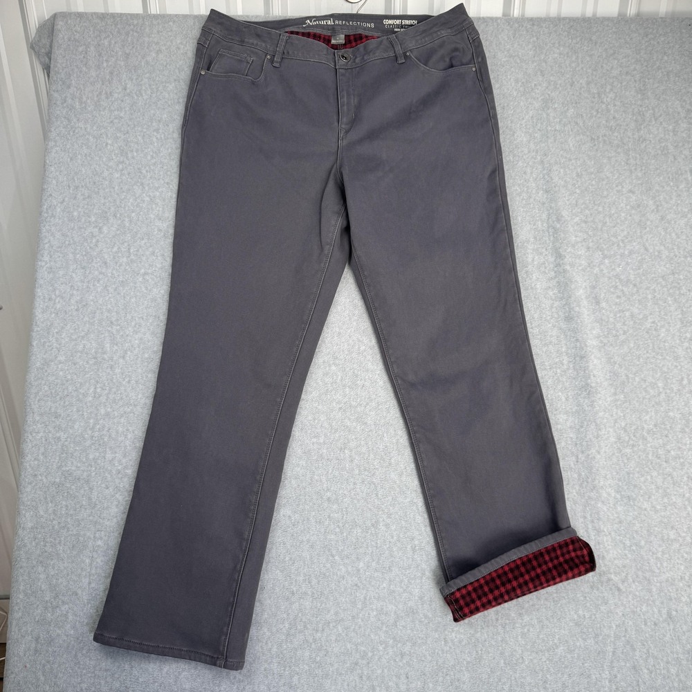 Natural Reflections Pants Womens 18 Gray Fleece Lined Cozy Comfort Stretch Twill